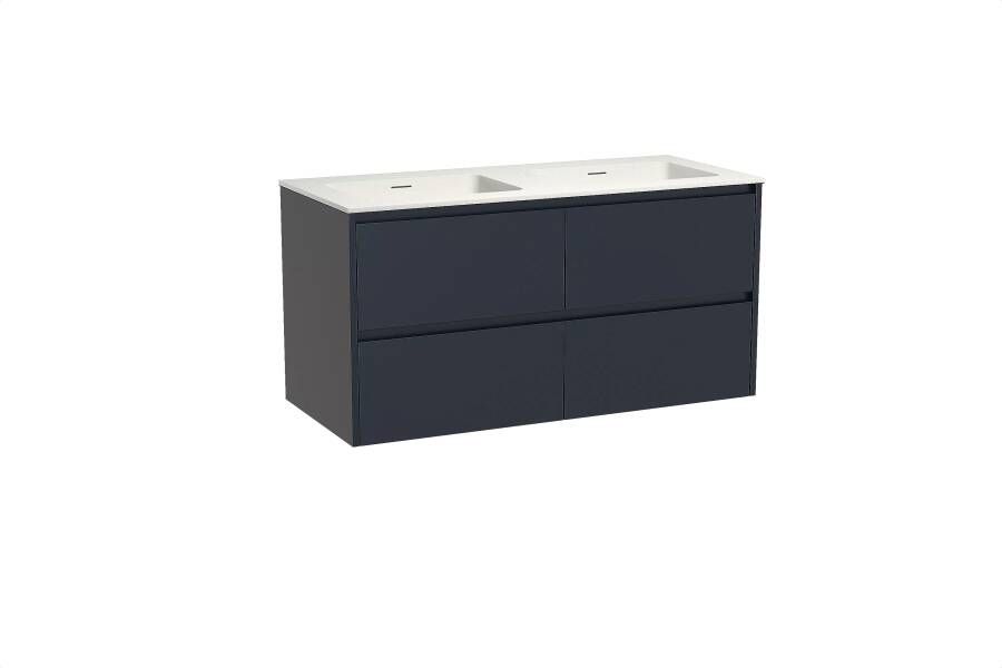 Storke Seda zwevend badmeubel 120 x 52 cm nachtblauw met Mata dubbele wastafel in solid surface