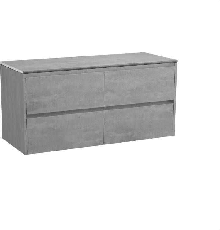 Storke Seda zwevend badmeubel 130 x 52 cm beton grijs met Edge enkel of dubbel wastafelblad in beton donkergrijze melamine