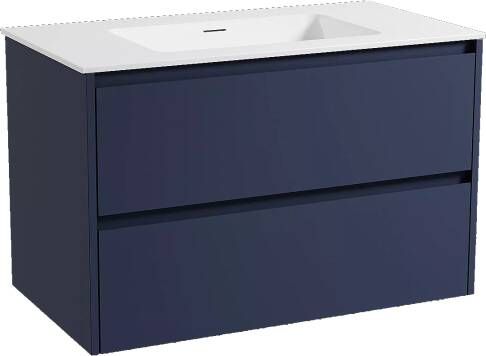 Storke Seda zwevend badmeubel 95 x 52 cm nachtblauw met Mata enkele wastafel in solid surface mat wit