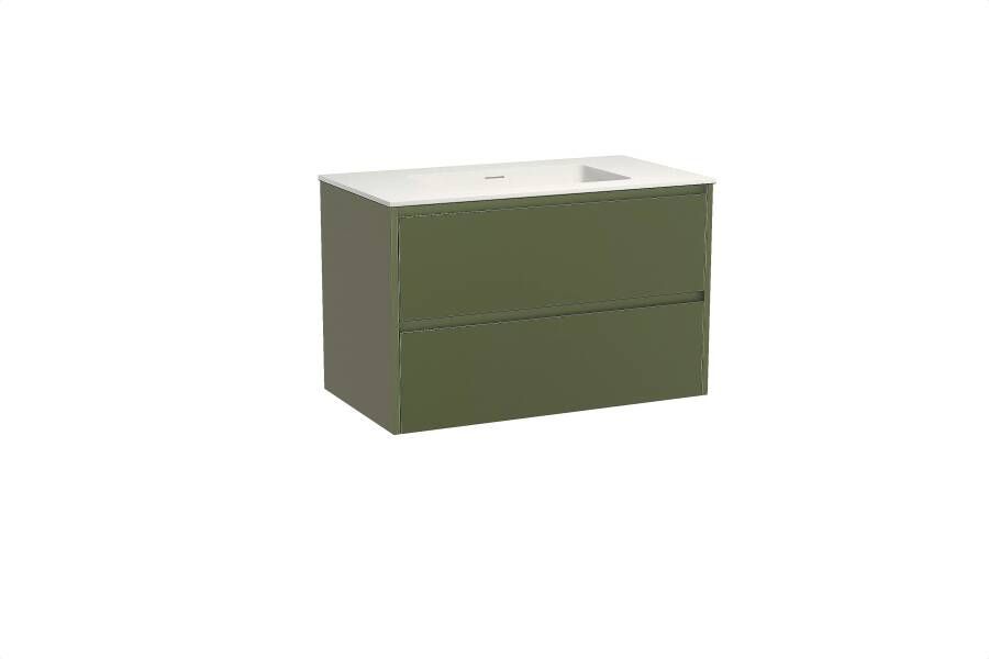 Storke Seda zwevend badmeubel 95 x 52 cm olijfgroen met Mata enkele wastafel in solid surface