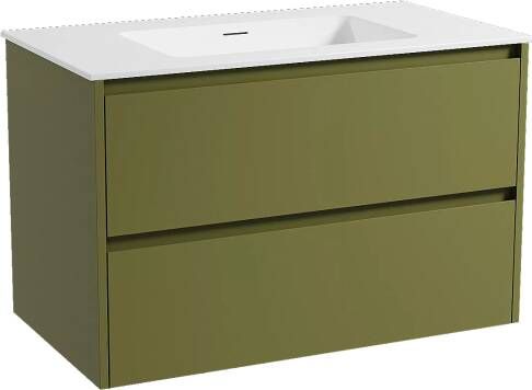 Storke Seda zwevend badmeubel 95 x 52 cm olijfgroen met Mata enkele wastafel in solid surface mat wit