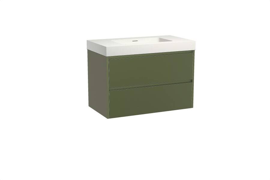 Storke Seda zwevend badmeubel 95 x 52 cm olijfgroen met Mata High enkele wastafel in solid surface mat wit