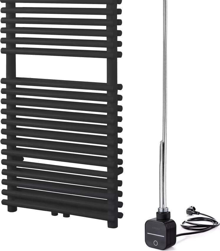 Vipera Alegria dubbele handdoekradiator 50 x 180 cm elektrische verwarming mat zwart zij- en middenaansluiting 1.575W weerstand inbegrepen