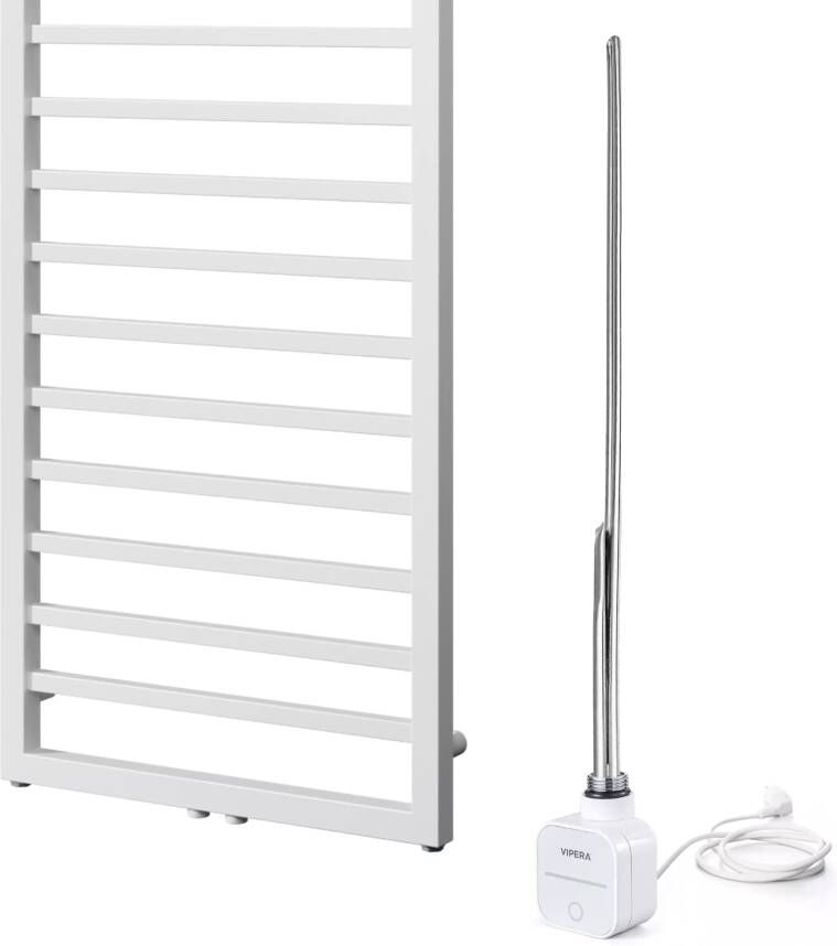 Vipera Listona enkele handdoekradiator 50 x 180 cm elektrische verwarming mat wit zij- en middenaansluiting 669W weerstand inbegrepen