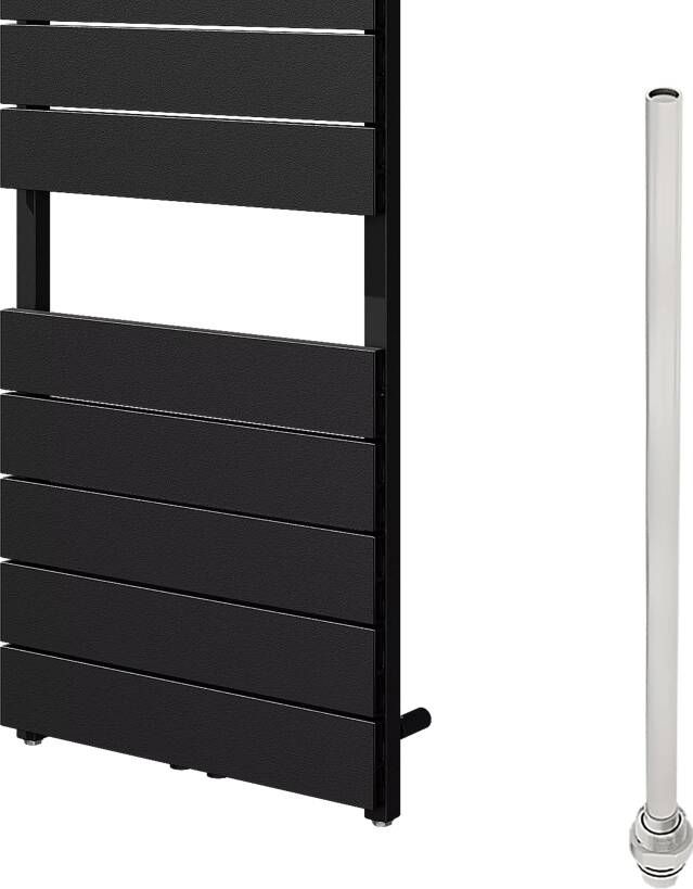 Vipera Teide enkele handdoekradiator 50 x 142 cm elektrische verwarming mat zwart zij- en middenaansluiting 500W weerstand inbegrepen