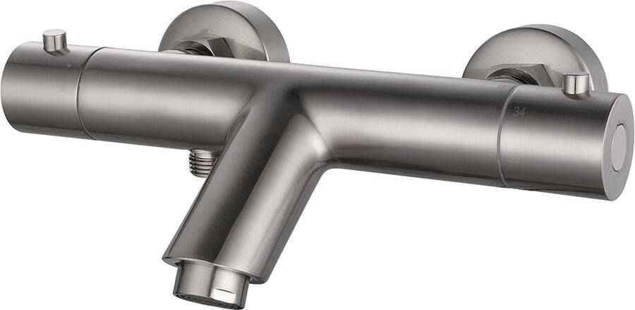 Xellanz Badkraan Rio | Opbouw | Thermostaatkraan | 2-weg | hoh 15 cm | 1-hendel | Rond | Geborsteld staal