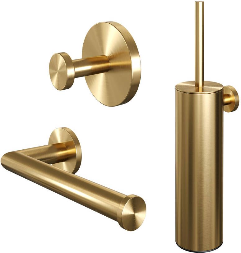 Brauer Toilet Accessoires Set Geborsteld Goud PVD met Toiletborstel Handdoekhaak en Toiletrolhouder