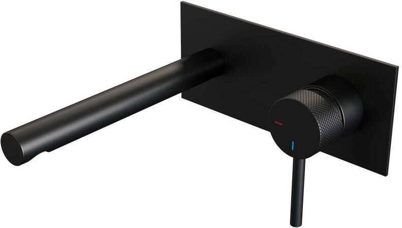 Brauer Inbouw Wastafelmengkraan Black Carving Coldstart Rechte Uitloop Ronde Hendel Rechts Geborsteld Mat Zwart Met Afdekplaat