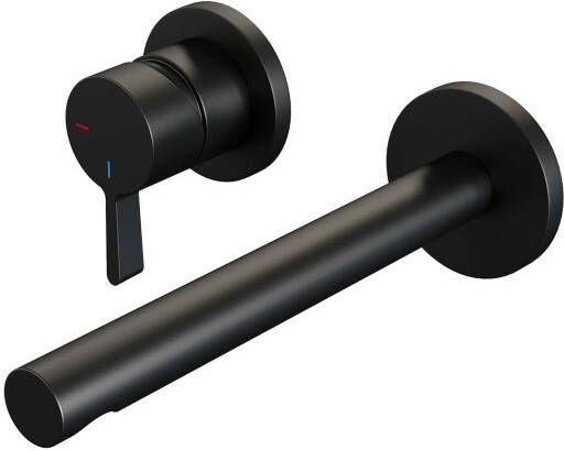 Brauer Inbouw Wastafelmengkraan Black Edition Coldstart Rechte Uitloop Halfronde Hendel Links Geborsteld Mat Zwart Met Rozetten