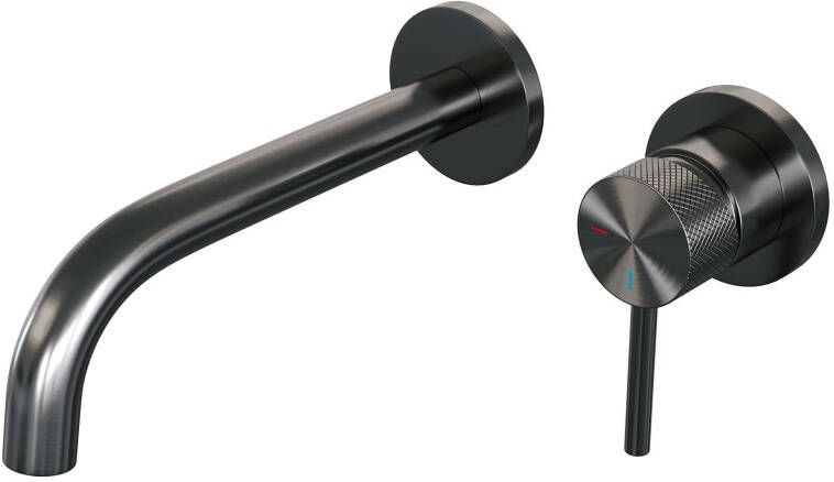 Brauer Gunmetal Carving Wastafelmengkraan inbouw gebogen uitloop links hendel lang smal carving- model A 1 PVD geborsteld gunmetal 5-GM-004-B6-65