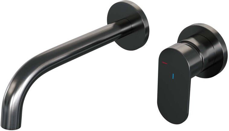 Brauer Gunmetal Edition Wastafelmengkraan inbouw gebogen uitloop links hendel breed plat model C 1 PVD geborsteld gunmetal 5-GM-004-B3-65