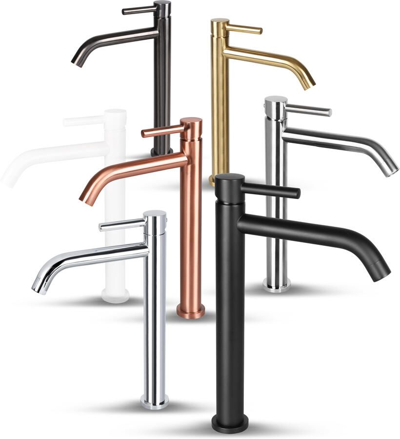 Differnz Mix & Match hoge wastafelkraan met gebogen uitloop van 17 4 cm gun metal - Foto 5