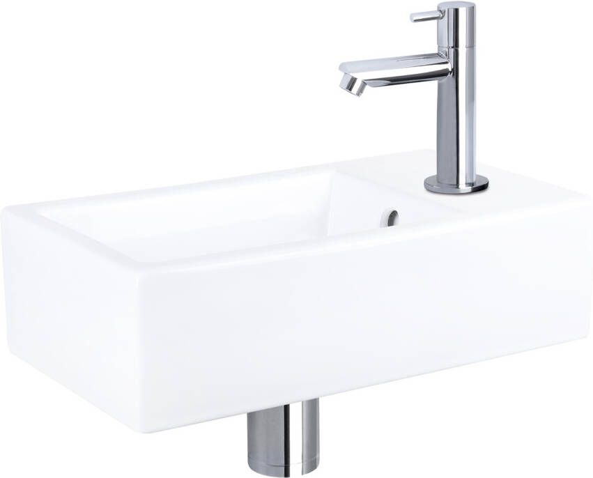 Differnz Force fonteinset 40x22x11.5cm Rechthoek 1 kraangat Recht chromen kraan Keramiek Wit 38.400.52
