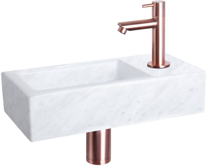 Differnz Helios fonteinset 37.5x18.5x9.5cm Rechthoek 1 kraangat Recht koperen kraan Mineraalsteen Marmer 38.401.40
