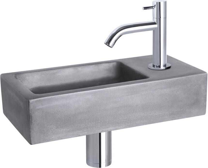 Differnz Ravo Fonteinset Beton donkergrijs kraan gebogen chroom 38.5x18.5x9cm 38.401.01