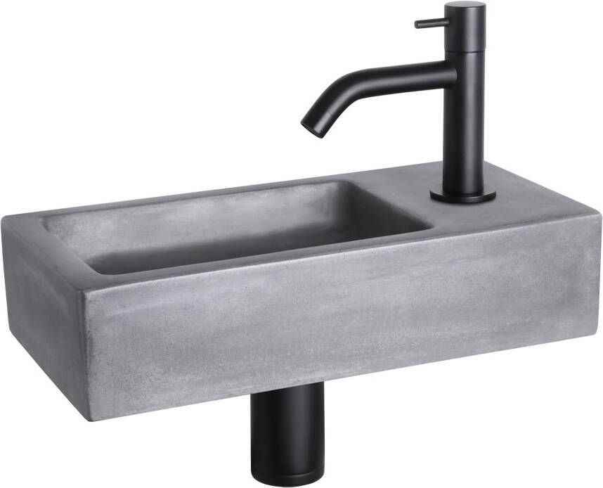 Differnz Ravo fonteinset 38.5x18.5x9cm Rechthoek 1 kraangat Gebogen matte zwarte kraan beton donkergrijs 38.400.96