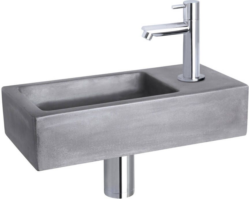 Differnz Ravo fonteinset 38.5x18.5x9cm Rechthoek 1 kraangat Recht chromen kraan beton donkergrijs 38.401.00
