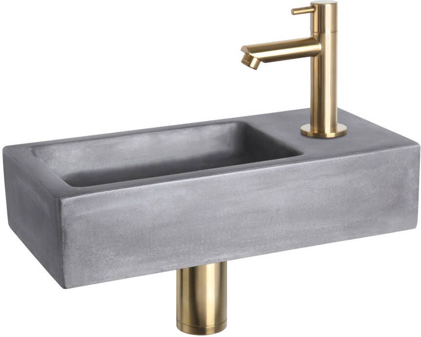 Differnz Ravo fonteinset 38.5x18.5x9cm Rechthoek 1 kraangat Recht matte goude kraan beton donkergrijs 38.401.07