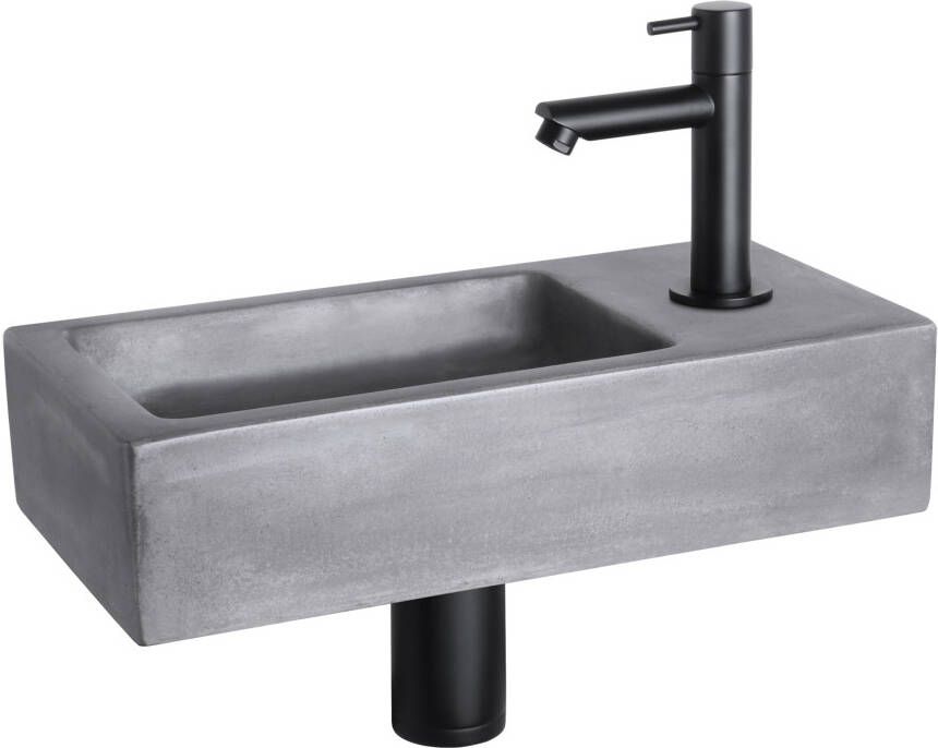 Differnz Ravo fonteinset 38.5x18.5x9cm Rechthoek 1 kraangat Recht matte zwarte kraan beton donkergrijs 38.400.97