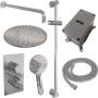 Brauer Chrome Carving inbouwset met 3-weg thermostaat hoofddouche 30cm gebogen wandarm 40cm ronde 3-standen handdouche glijstang met aansluitbocht chroom - Thumbnail 5