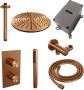 Brauer Copper Carving thermostatische inbouw regendoucheset met 2-weg omstel 40cm gebogen wandarm met 20cm ronde hoofddouche 3 standen ronde handdouche 150cm gladde doucheslang met aansluitbocht en handdouchehouder Koper geborsteld PVD 5-GK-129 - Thumbnail 4