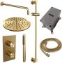 Brauer Gold Carving Regendoucheset inbouw hoofddouche 20cm plafondarm 20cm 2 functies glijstang inclusief inbouwdeel handdouche Rond 3 standen PVD geborsteld goud 5-GG-143 - Thumbnail 15