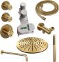 BRAUER Gold Edition Regendoucheset inbouw hoofddouche 30cm Wandarm met inbouwdeel Gladde knoppen handdouche Staaf 1 stand PVD geborsteld goud 5-GG-075 - Thumbnail 4