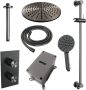 Brauer Gunmetal Carving thermostatische inbouw regendoucheset met 2-weg omstel 40cm gebogen wandarm met 20cm ronde hoofddouche 3 standen ronde handdouche 150cm gladde doucheslang met aansluitbocht en handdouchehouder Gunmetal geborsteld PVD 5-GM-129 - Thumbnail 4