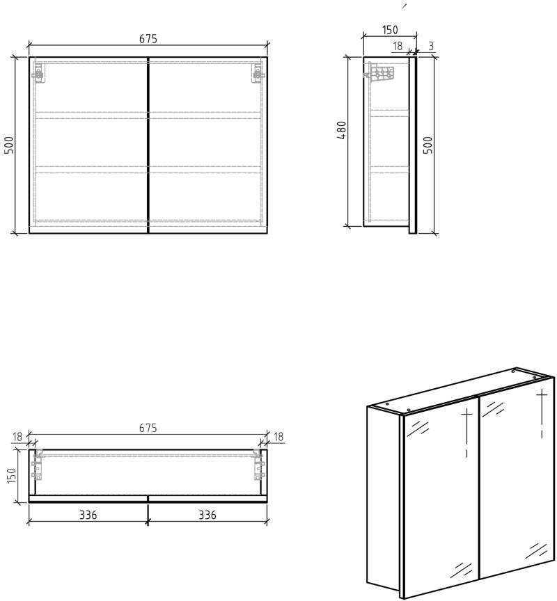 Differnz Brida spiegelkast MDF 50 x 15 x 67.5 cm wit