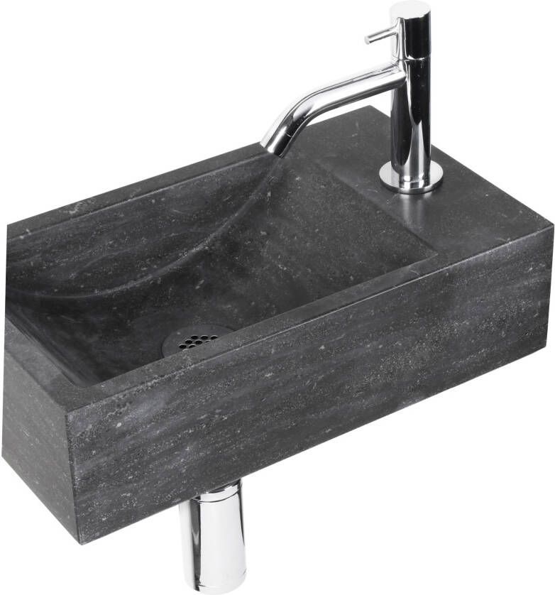 Differnz Furan fonteinset natuursteen kraan gebogen chroom 40 x 23 x 11 cm