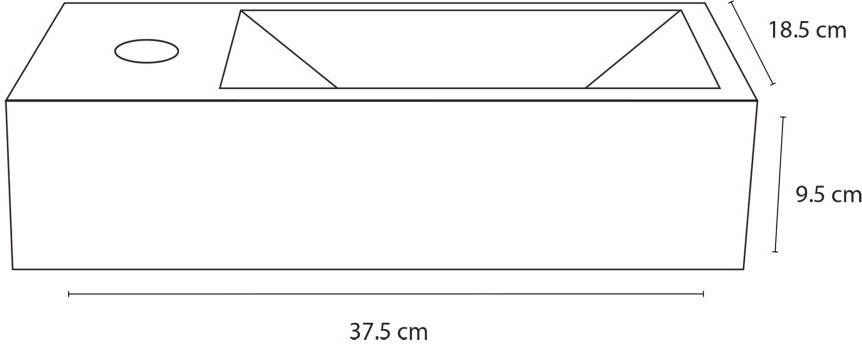 Differnz Helios fonteinset keramiek wit kraan recht chroom kraan links 37.5 x 18.5 x 9.5 cm