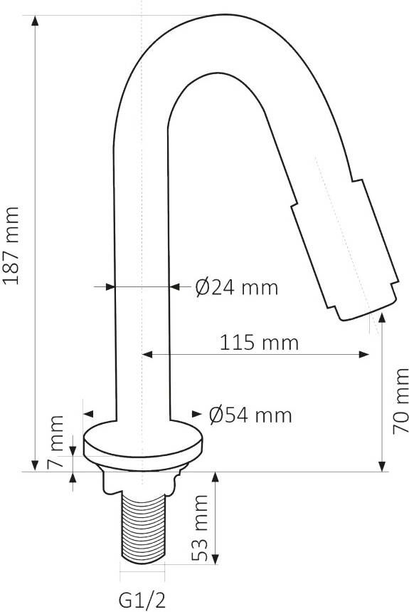 Differnz koudwaterkraan gebogen 19 cm rood koper