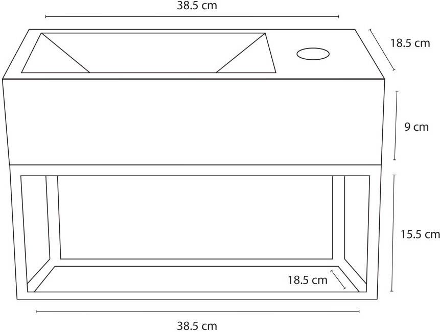 Differnz Ravo fonteinset beton donkergrijs kraan gebogen mat chroom 38.5 x 18.5 x 9 cm met handdoekrek