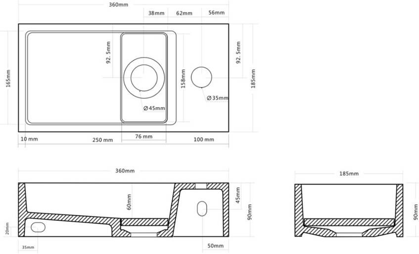 Differnz Solid fonteinset solid surface wit kraan recht mat chroom 36 x 18.5 x 9 cm