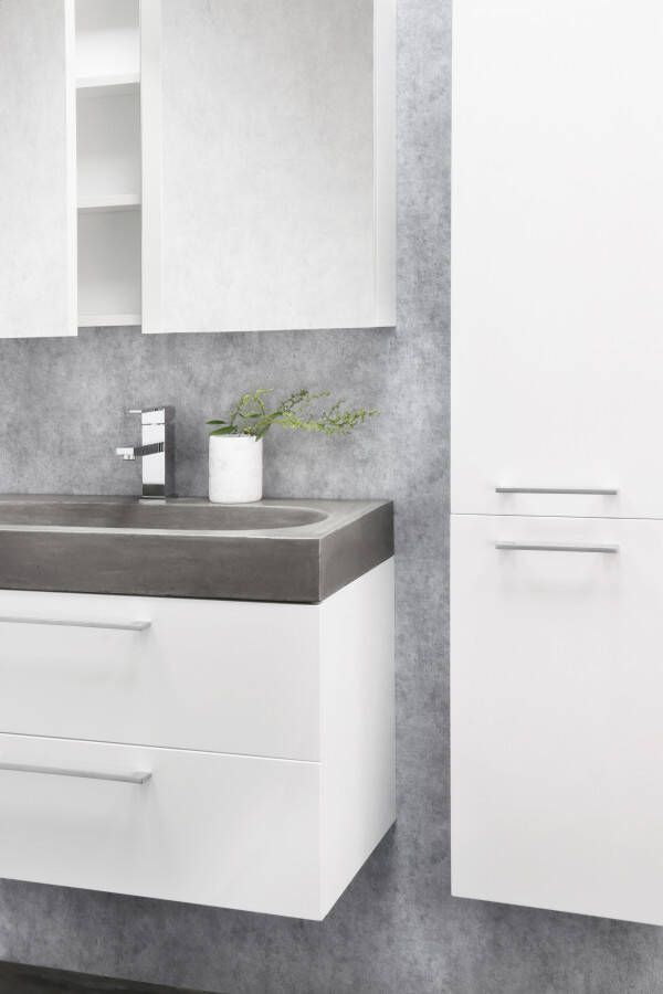 Differnz Somero badmeubel set met spiegelkast FSC wastafel beton 60 cm hoogglans wit