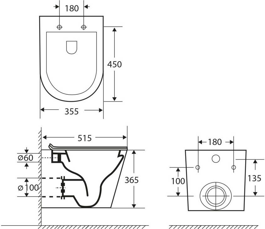 Differnz wand toilet rimless met zitting keramiek mat zwart 51.5 x 36.5 x 35.5 cm