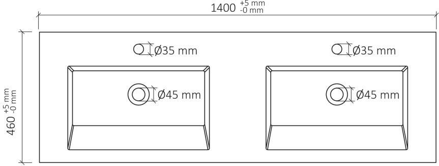Differnz wastafel FSC 140 cm kunstmarmer