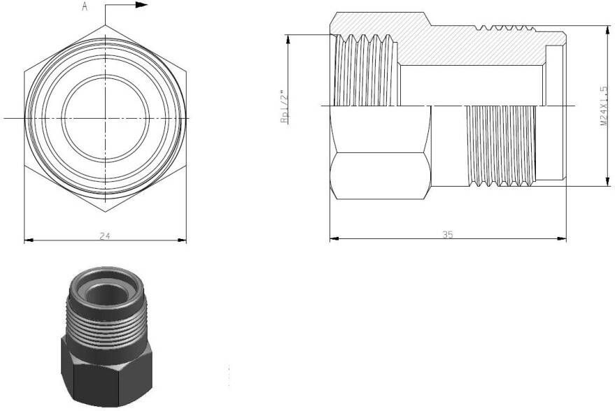 Riko Gaskoppeling 1 2&apos;&apos;bin.x M-24 vernikkeld