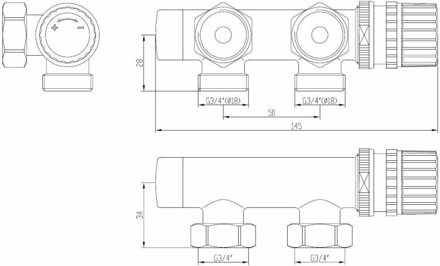 Riko set thermostatisch onderblok haaks-links mat zwart