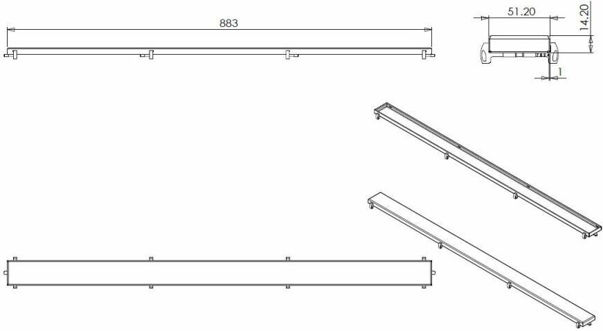 Riko tegelrooster voor douchegoot 90 x 7 cm RVS