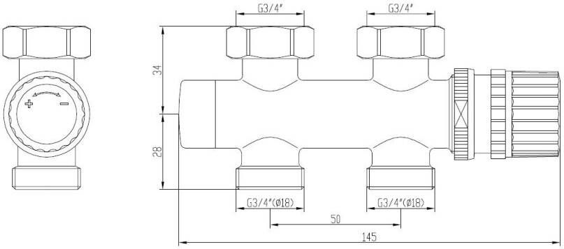 Riko thermostatisch 3 4 onderblok recht chroom