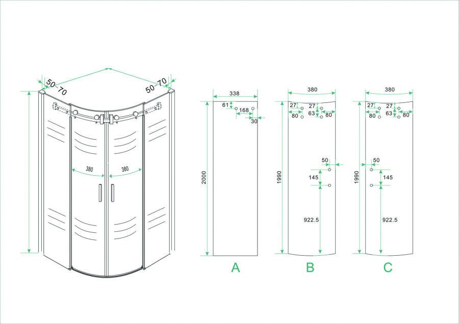 Wiesbaden 1 4 r. cabine 2 schuifdeuren 900x900x2000 chr.8mm NANO