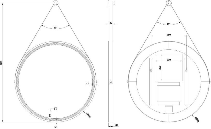 Wiesbaden Cinto spiegel rond met band LED dimbaar en spiegelverwarming 60 cm mat zwart