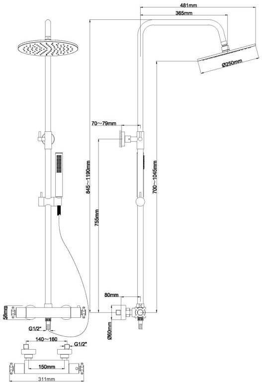 Wiesbaden Cross thermostatische regendoucheset opbouw chroom