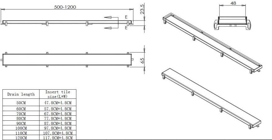 Wiesbaden douchegoot met tegelrooster en flens 50 x 7 cm RVS