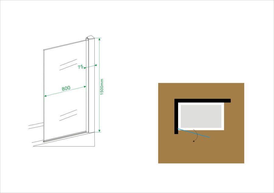 Wiesbaden draaibare badwand 800x1500 6mm NANO chroom