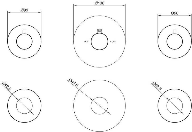 Wiesbaden Dreams afbouwdeel thermostatische douchekraan met 2 stopkranen gunmetal