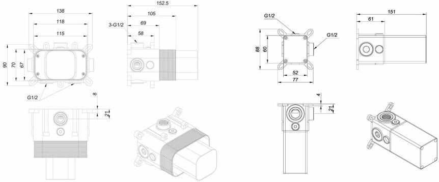 Wiesbaden Dreams inbouwdeel thermostatische douchekraan met 2 stopkranen