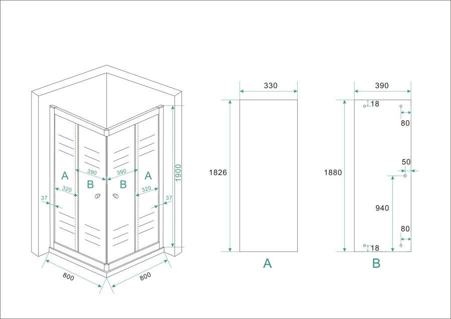 Wiesbaden Eco hoekinstap douchecabine 5mm 800x800x1900 helder glas
