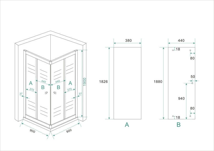 Wiesbaden Eco hoekinstap douchecabine 5mm 900x900x1900 helder glas